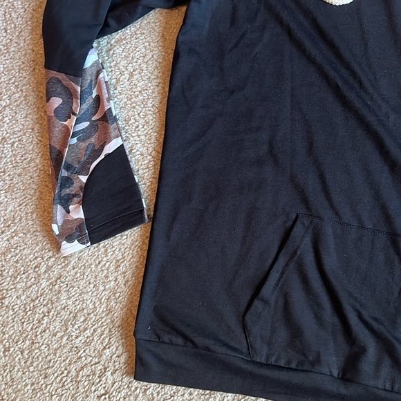 Camouflage long sleeve hoodie sweatshirt zipper black brown camo size large top - Picture 2 of 4